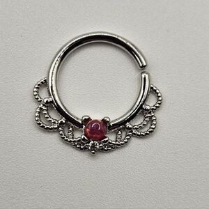 Septum Ring Annealed Seam Hoop Surgical Steel Filigree Red  Stone 18 Gauge